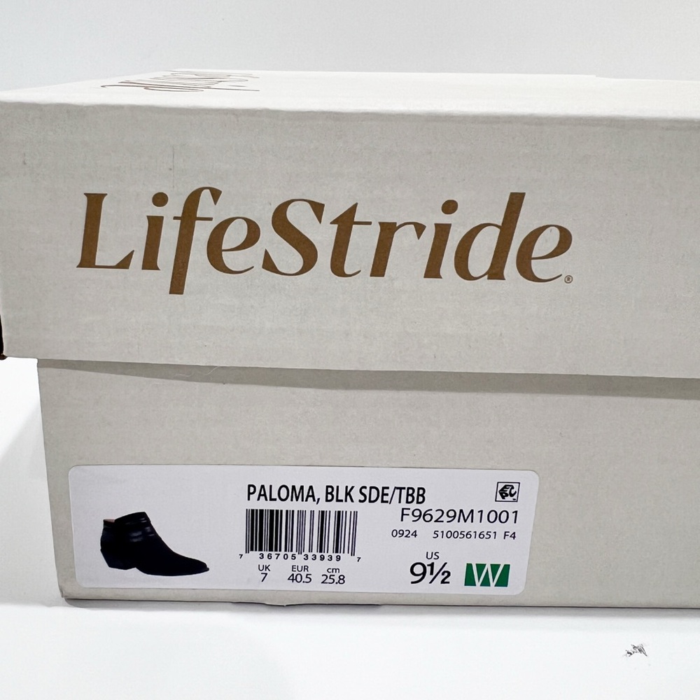LifeStride Paloma Faux Suede Western Ankle Boots Zipper Black 9.5W Wide NEW - Picture 15 of 15